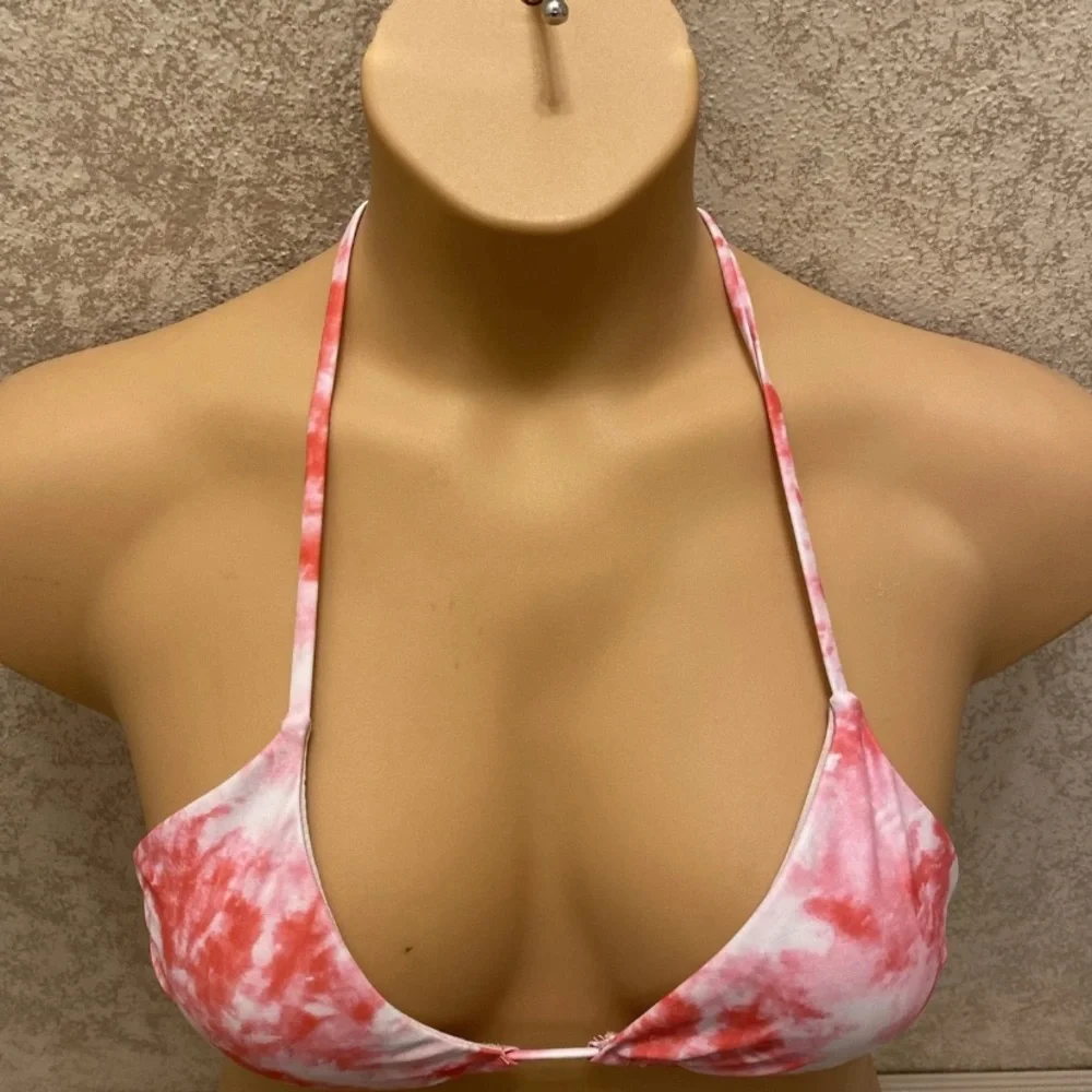 Fashion Nova Tie-Dye Bikini Top in Pink and White
